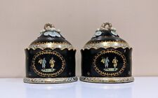 Vtg United Wilson 1897 Porcelain Jar Dish Lid Canister Set Of 2 Black w Gold 6