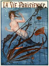 1920's La Vie Parisienne Nouveau Mermaid Blue France Travel Advertisement Poster picture