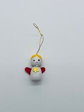 Vintage Wooden Angel Red Wings Christmas Holiday Mini Ornament Yellow Hair Gold picture