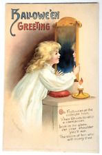 Halloween Post Card Ellen Clapsaddle Embossed Little Girl Looking Glass Rare picture