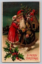 c1910 Girl Whispers Santa Claus Toy Tree Ornament Germany Christmas P261 Trimmed picture