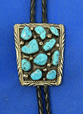 Vintage Native American Navajo Sterling Silver Turquoise Bolo Tie picture
