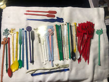 Vintage Plastic Drink Swizzle Sticks Cocktail Stirrers Mixed Lot of 43 Barware picture