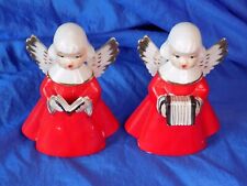 Chase Christmas Angels Pair x2 Accordion & Hymnal in Red Hand Painted Japan VTG picture