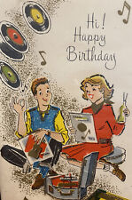 VINTAGE 1960S GIRL & BOY TEENAGERS AUSSIE ROCK & ROLL MUSIC BIRTHDAY CARD UNUSED picture