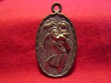 Vintage St Christopher Medal French St Anne de Beaupre Silverplated Brass 1-1/2