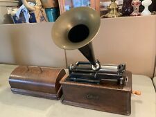 VINTAGE ANTIQUE EDISON CYLINDER HOME PHONOGRAPH W/ Reproducer & Horn picture