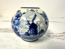 Vintage Royal Delft Holland Hand Painted Round Ceramic Vase with Windmill #258 picture