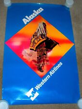 Authentic 1970's Western Airlines Alaska Native Inuit Colorful Poster EUC picture