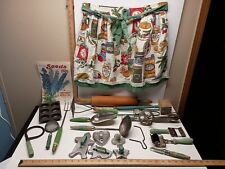 Lot of 20 Vintage 1930s Green Handle Kitchen Utensils 1 Apron 1 1929 Seed Catalo picture