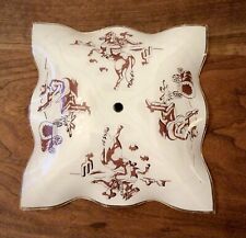 Vintage 1950s Glass Center Hole Ceiling Light Shade Cowboy/ Rodeo 11.5” Square picture