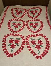 Vintage Chenille Bedspread White Red Hearts picture