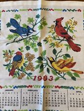 Vtg 1983 Calendar Tea Towel Kitchen Wall Hang Birds Cardinal Blue Jay Grannycore picture