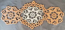 Crocheted Doily Vintage White Orange Flower Pattern Handmade Small Runner picture