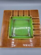 Vtg Giant Square Ceramic Ashtray Retro Brown Green 8 Rests Party picture