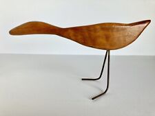 Mid Century Modern Minimalist Duck Sculpture Wood Metal Signed Folk Art 10 1/4