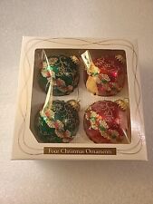 (4) Krebs Christmas Ornaments Glass Ball Red Green Glitter Box Vintage 1997 picture