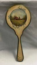 VTG Country Side Design Hand Mirror  Hand-painted Wooden Pole-painted picture