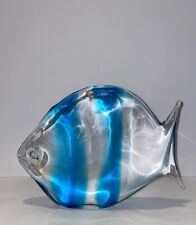 Vintage Archimede Seguso Murano Clear Art Glass Blue Striped Fish Sculpture picture