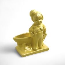 Vintage Yellow Mat Pottery Sailor Boat Boy Planter picture