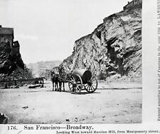 1864 SAN FRANCISCO EXCAVATION BROADWAY DEEP CUT w/MULE-DRAWN WATER CART~NEGATIVE picture