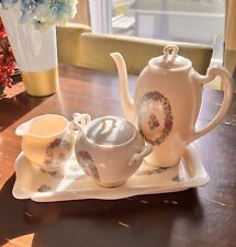 Rare Lenox Belleek Coffee Server, Teapot, Cream & Sugar Detailed Flower Motif picture
