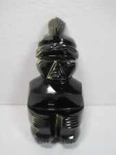 Vintage Black Obsidian Gold Sheen Hand Carved Aztec Mayan Figurine 5.5” Tall picture