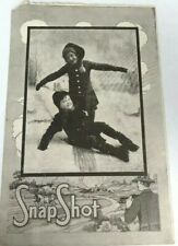 Antique Paper Print Snap Shot Boy Girl Winter  Black White Magazine Picture C2 picture