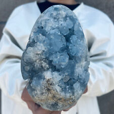 6.1LB Large Natural Blue Celestite Crystal Geode Quartz Cluster Mineral Specime picture