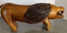 Antique Primitive Hand Carved Wooden Lion 18