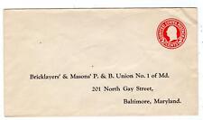 BRICKLAYER'S & MASONS' P&B UNION #1 OF MD*GAY STREET*BALTIMORE MARYLAND*2 CENTS picture