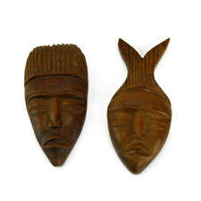 Pair of Vintage Tribal Hand-Carved Wood Face Masks picture