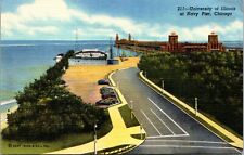 Vintage 1930's University of Illinois at Navy Pier Chicago IL Linen Postcard picture