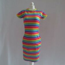 NEW 2021 Barbie Fashionista Made To Move Doll Rainbow Stripe T-Shirt Dress picture