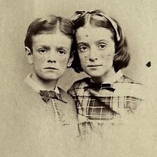 Antique CDV Photograph Adorable Little Boy & Girl Family Troy NY Civil War Era picture