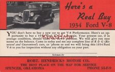 Postcard Car 1934 Ford V-8 Here's a Real Buy Robt Hendricks Motor CO Spencer OK picture
