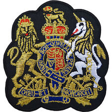 Royal Coat of Arms Embroidered Patch Iron / Sew On Badge UK British Gold Crown picture