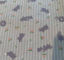 Vintage Weilwood Industries Cotton Fabric Purple Pigs Striped Flowers 45x112” picture