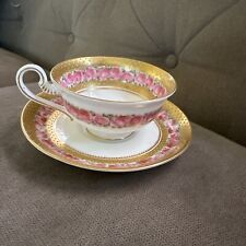 Antique George Jones Tea Cup & Saucer Pink Roses Beaded Gilding picture