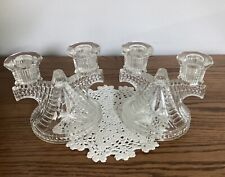 VTG Federal Glass Art Deco Design Double Candle Holder Pair-MCM picture