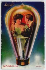 Lovelights Romance Couple In Bulb Let's Talk It Over Novelty  Postcard X29 picture