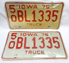 Vtg 70's Matching Pair of Iowa State Truck Metal License Plates 1976 (LOT OF 2) picture