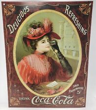 Drink Coca-Cola 5 Cent Vintage Metal Sign Coke Victorian Red Dress Item #D1054  picture
