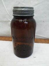 Vintage Brown Amber Wan-Eta Cocoa Boston Canning Quart Jar Zinc Lid picture