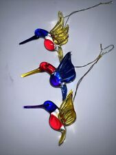 (3) Blown Glass Art Glass Hummingbird Christmas Bird Ornaments Multicolored EUC picture