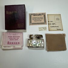 VTG 1930’s LADIES RONSON GOLDEN MOTHER OF PEARL PETROL POCKET LIGHTER BOX PAPERS picture