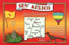 New Mexico, Land of Enchantment, Map & Facts; Capital: Santa Fe --POSTCARD picture
