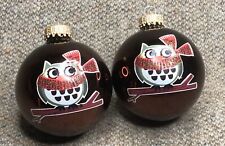 PAIR OF CUTE OWL WITH SCARF GLASS CHRISTMAS ORNAMENTS BULBS picture