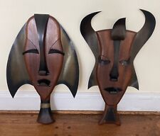 HUGE 2+ Foot Vintage 1960s MASKETEERS Wall Hangings MCM ~ Pair (2) TRIBAL Masks picture