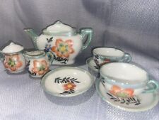 VTG Mini Tea Set -missing Some Pieces. Green Iridescent Orng FlowerMade In Japan picture